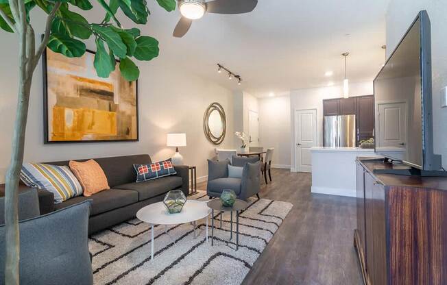 Living and dining room at Montecito Apartments at Carlsbad, Carlsbad, California