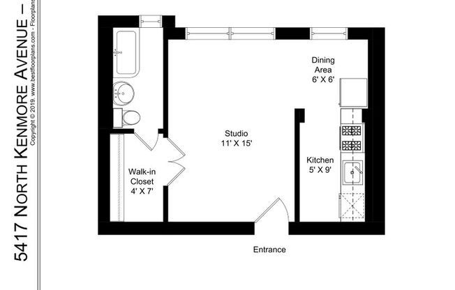 Studio, 1 bath, 381 sqft, $1,195, Unit 107