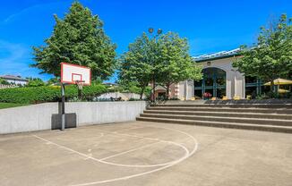 a basketball in a parking lot