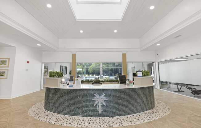 a view of the front desk in the lobby