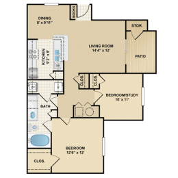 2 beds, 1 bath, 875 sqft, $1,566