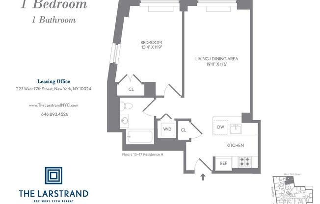 1 bed, 1 bath, 691 sqft, $7,200, Unit 17H