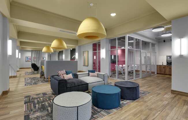 Clubhouse interior at Lowertown Lofts, St. Paul