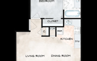 1 bed, 1 bath, 497 sqft, $1,290
