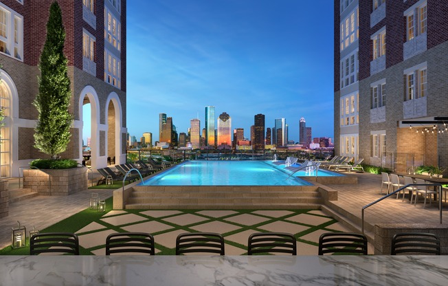 Take in the amazing view of Houston's skyline at our resort-style pool and cabanas.