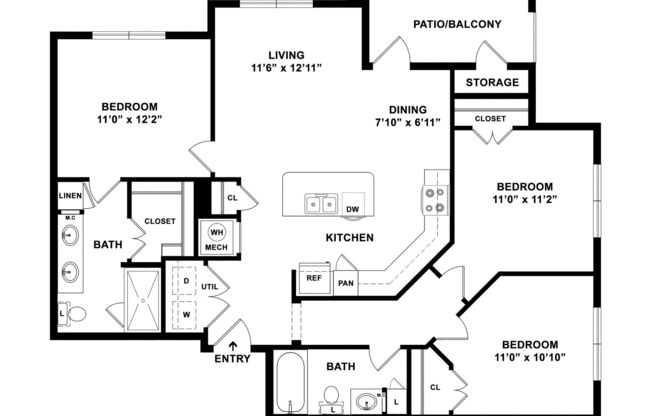 3 beds, 2 baths, 1,164 sqft, $1,727
