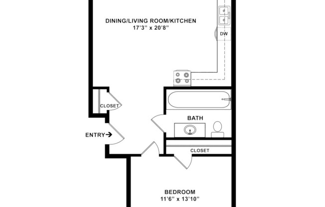 1 bed, 1 bath, 667 sqft, $1,205