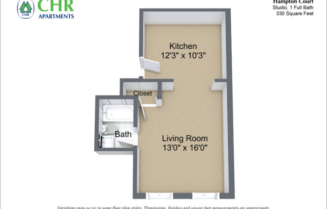 Studio, 1 bath, 330 sqft, $2,195