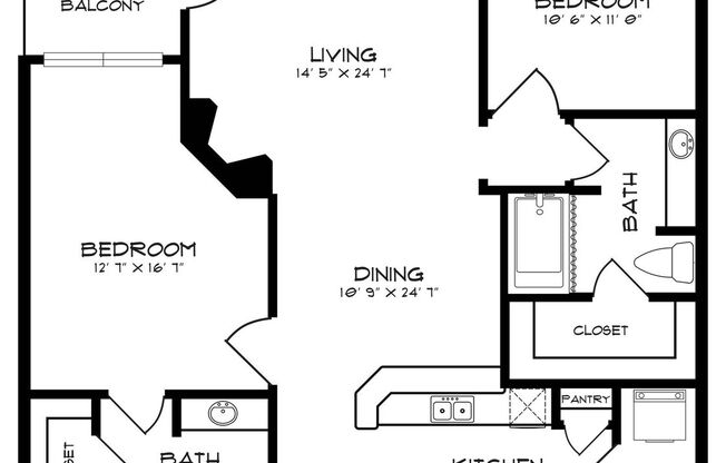 2 beds, 2 baths, 1,077 sqft, $1,625