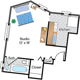 Studio, 1 bath, 488 sqft, $1,799