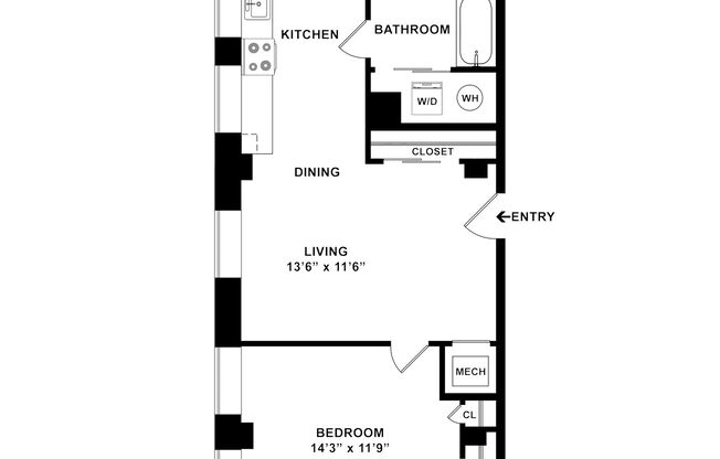 1 bed, 1 bath, 587 sqft, $2,295, Unit H-518