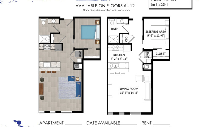 1 bed, 1 bath, 661 sqft, $1,850, Unit 1016