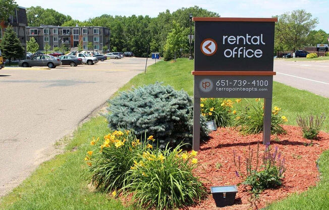 Rental Office banner at Terra Pointe Apartments, Saint Paul, Minnesota