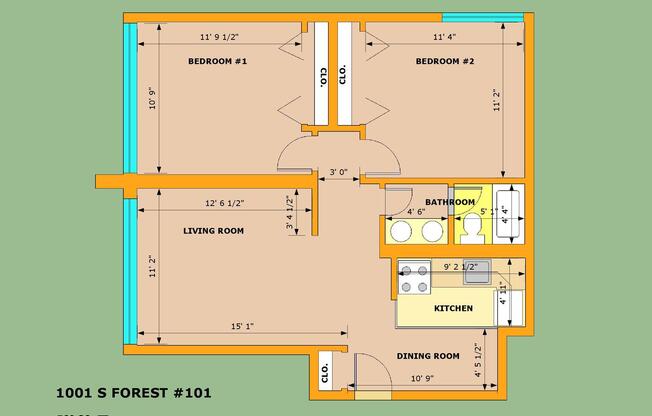 2 beds, 1 bath, 768 sqft, $2,300, Unit 101