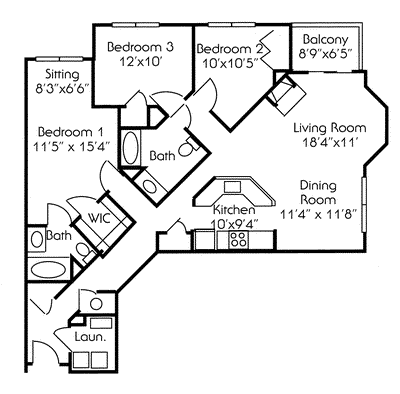 3 beds, 2 baths, 1,356 sqft, $4,377, Unit 1201