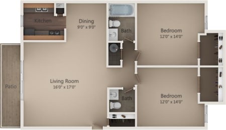 2 beds, 1.5 baths, 875 sqft, $1,202