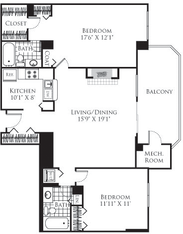 2 beds, 2 baths, 1,118 sqft, $3,330, Unit 705