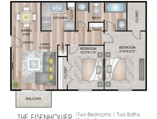 2 beds, 1 bath, 864 sqft, $1,800