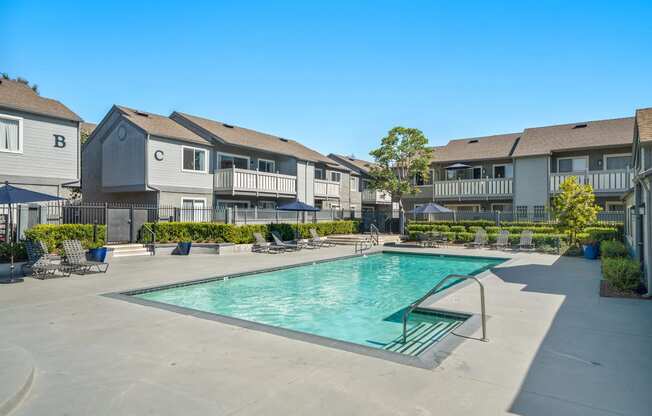 the preserve at ballantyne commons pool and apartment buildings