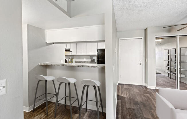 Model kitchen with bar seating