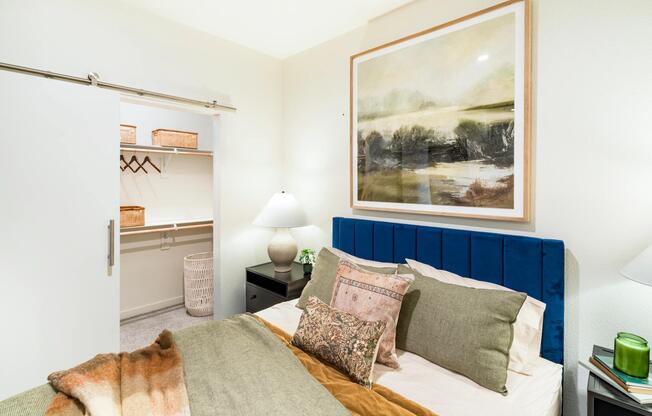 Designed for rest and recharge, this serene bedroom at Modera University Park features soft finishes, abundant natural light, and a setting moments from local dining and culture.