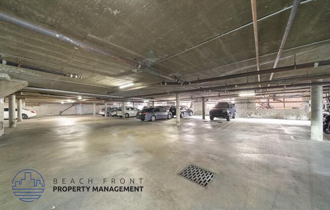 a parking garage with cars parked in it