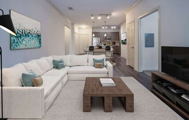 The Hendrix Apartments a living room with a white couch at The Hendrix, Atlanta, GA, 30329