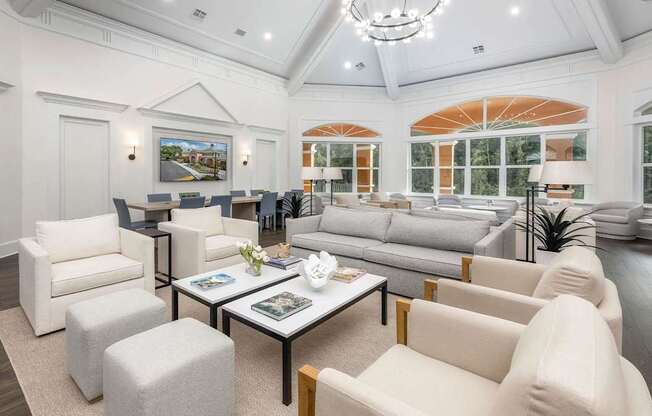 a white living room with couches and chairs, Henley Tampa Palms, Tampa, FL
