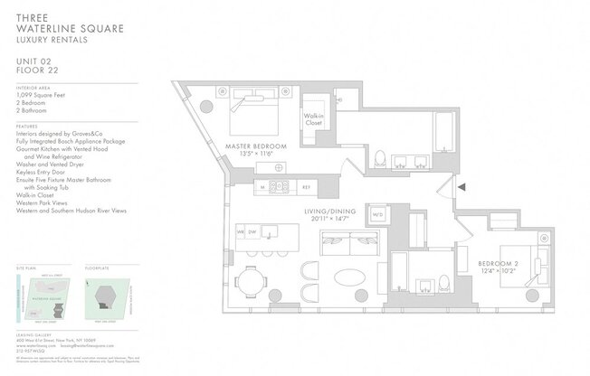 2 beds, 2 baths, 1,099 sqft, $12,170, Unit 2202
