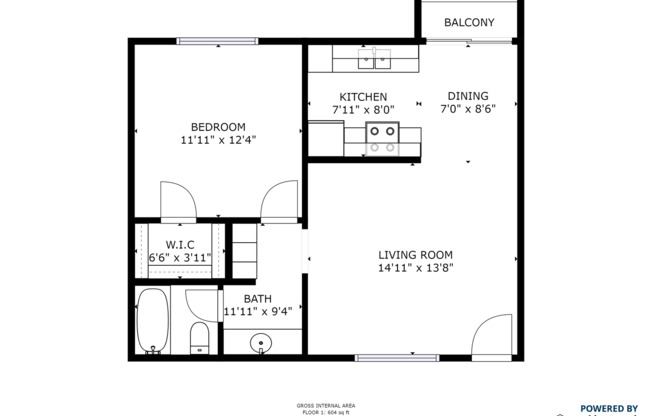 1 bed, 1 bath, 604 sqft, $2,300, Unit 16