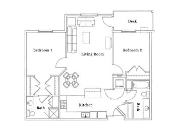 2 beds, 2 baths, 1,095 sqft, $1,430