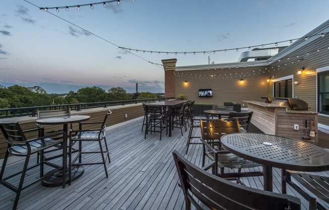 High top tables on rooftop deck