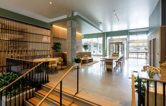 the lobby with tables and chairs at Slabtown Square Apartments, Portland ,Oregon, 97209