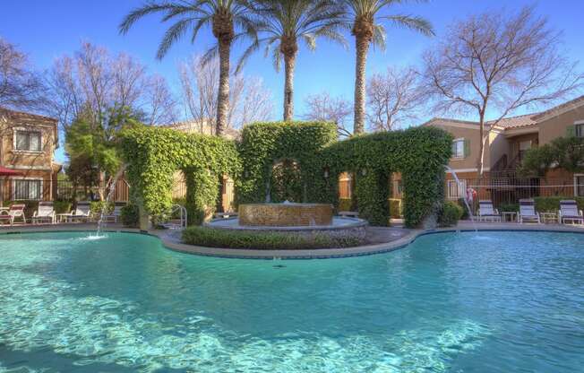 pool and pool fountain at La Borgata Apartments in Surprise AZ