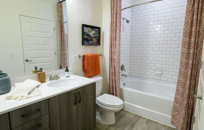 a bathroom with a sink toilet and a bath tub