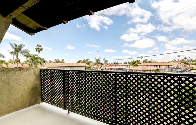 balcony with city view and mesh fencing