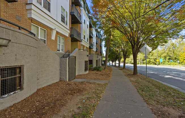 Flatiron West Trade Apartments exterior sidewalk
