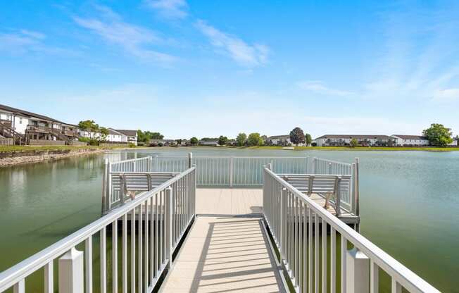 private dock with water views at Lake Castleton Apartments in Indiana