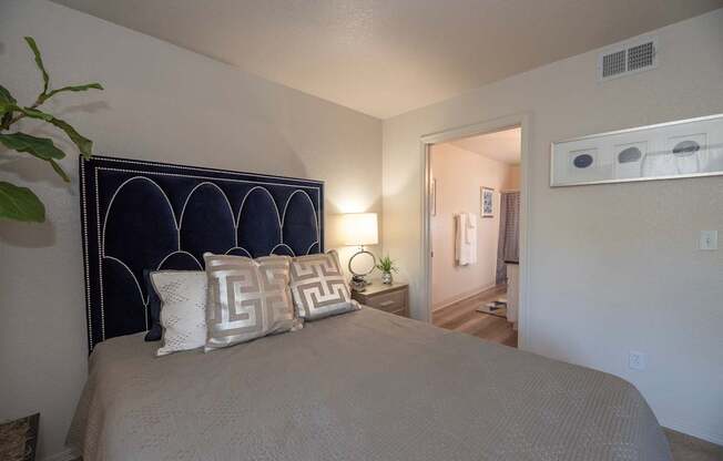 Autumn Oaks model Silverleaf II primary bedroom and bathroom