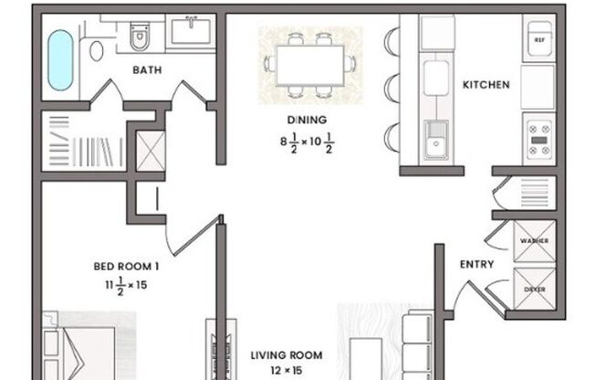 1 bed, 1 bath, 683 sqft, $1,250, Unit 119