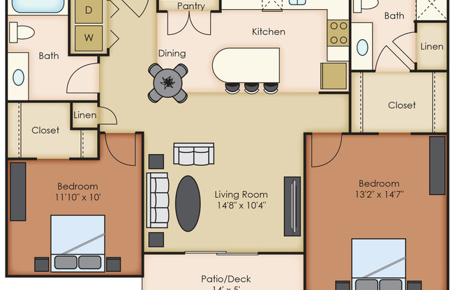 2 beds, 2 baths, 1,056 sqft, $1,326