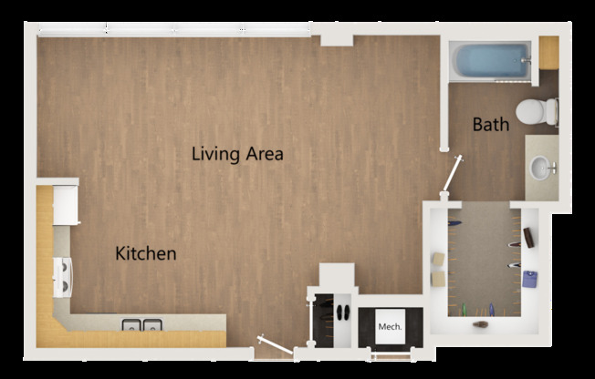 Studio, 1 bath, 610 sqft, $1,195, Unit 617