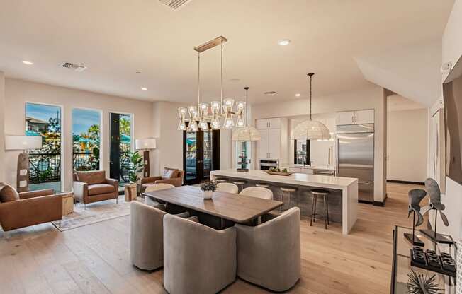 Clubhouse gathering and kitchen area at Harrison Apartments, Sarasota, FL