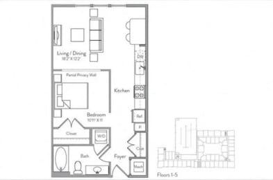 Studio, 1 bath, 634 sqft, $1,726