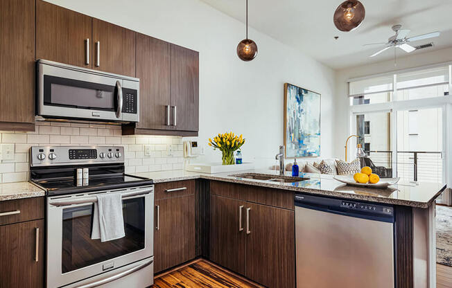 Kitchen area at 20 Midtown, Birmingham, Alabama