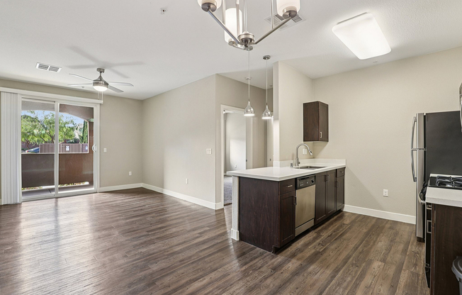 Kitchen and Bar Area with Pendant Lighting
