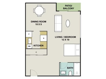 Studio, 1 bath, 450 sqft, $1,021