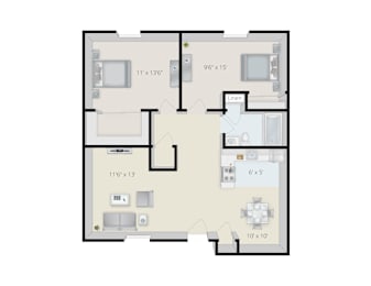 2 beds, 1 bath, 840 sqft, $850