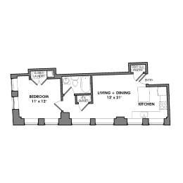 1 bed, 1 bath, 500 sqft, $2,132