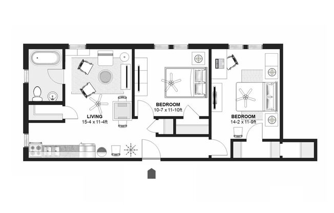 2 beds, 1 bath, 690 sqft, $1,100, Unit 16